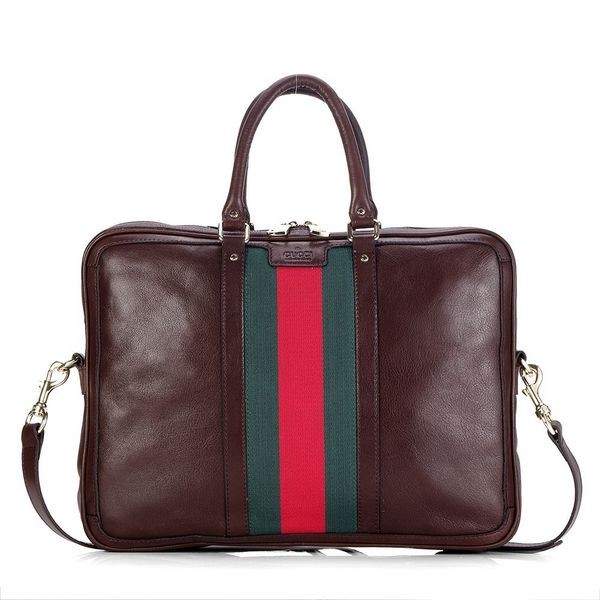 1:1 Gucci 246067 Men's Briefcase Bag-Coffee Leather